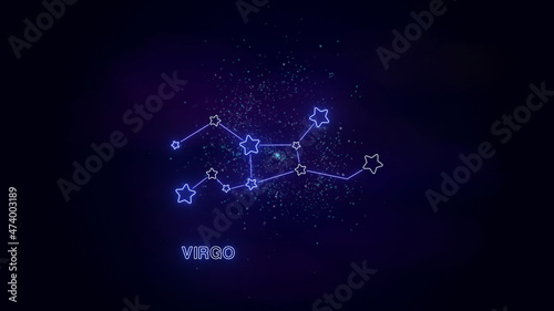 virgo zodiac stars map sign, neon lights,shiny and glowig stars on cosmic sky,astrology and horoscope concept background wallpaper
