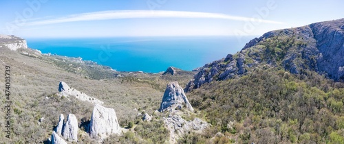 Panoramic view of Mountains temple of the Sun Tyshlar rocks in Crimea photo