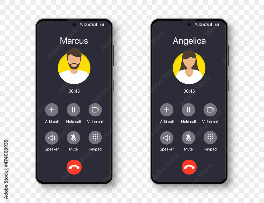 Smartphone call app interface template with man and woman user icon Smartphone call app interface template with man and woman user icon