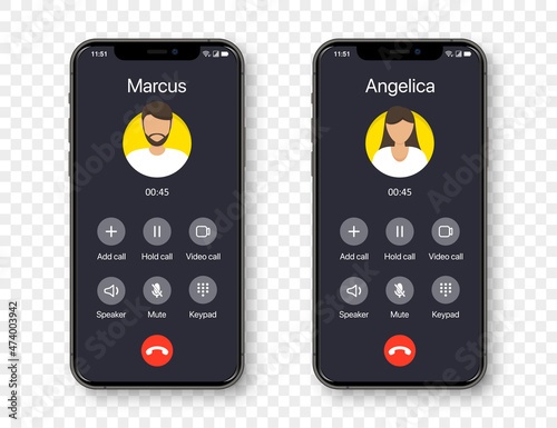 Smartphone call app interface template with man and woman user icon