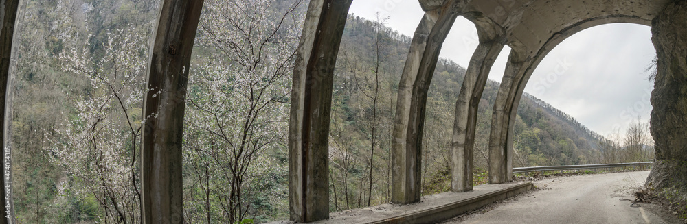 Fototapeta premium Abandoned tunnels and old road Adler - Krasnaya Polyana. Sochi, Russia