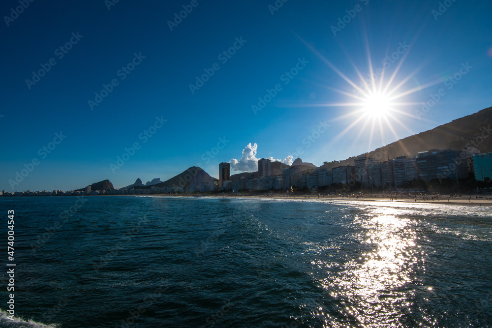 Beautiful view of Leme and Copacabana beaches from a viewpoint at the end of Leme neighborhood - Rio de Janeiro, Brazil