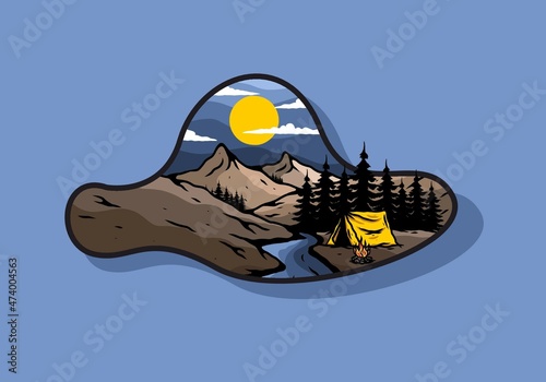 Camping by the river flat illustration