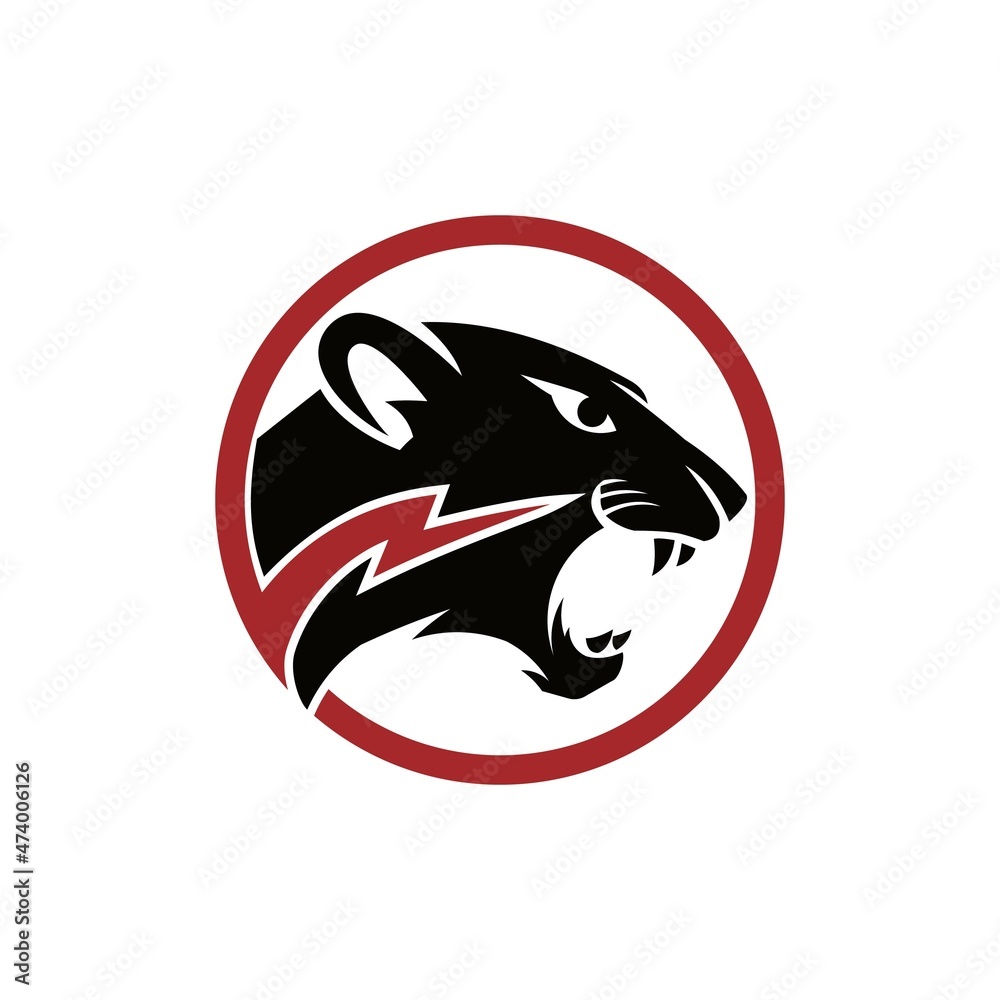Naklejka premium Panther in circle with flash icon. mascot illustration
