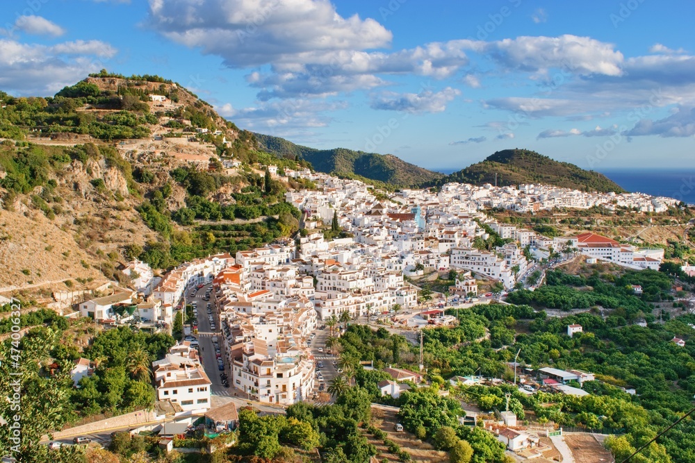 Beautiful arial view on famous white spanish village Frigiliana, Andalusia, Spain