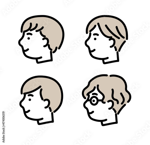 20代　横顔　アイコン　セット　男性　イラスト