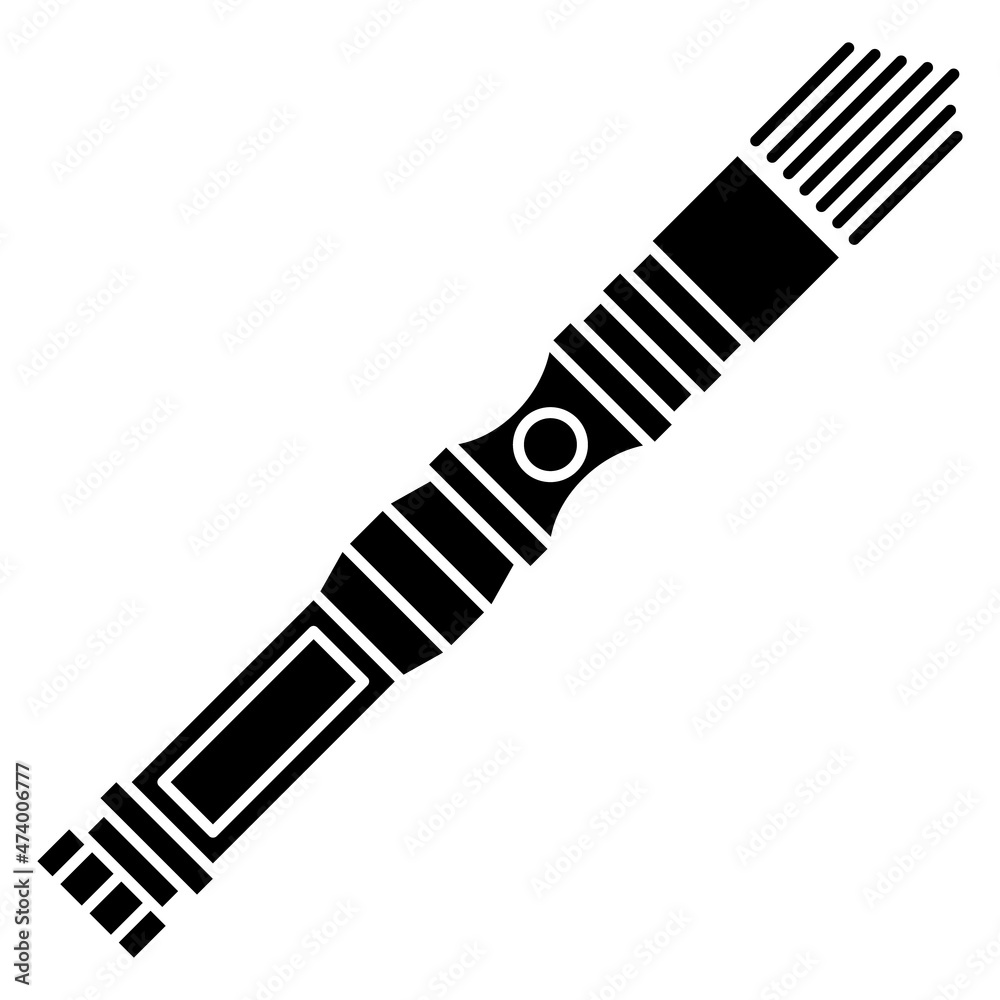 A flashlight in a durable long casing for mobile lighting. Hand-held autonomous flashlight with original design. Vector icon, glyph, isolated A flashlight in a durable long casing for mobile lighting. Hand-held autonomous flashlight with original design. Vector icon, glyph, isolated