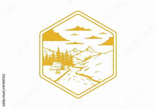 Camping by the river flat illustration