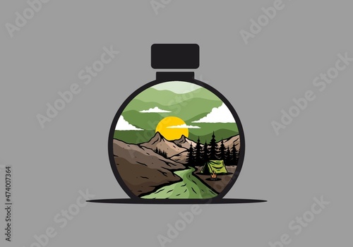 Camping by the river flat illustration