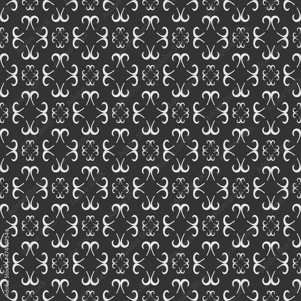 Background pattern with simple decorative elements on a black background. Seamless wallpaper texture. Vector image