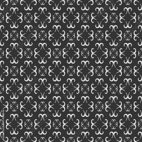 Background pattern with simple decorative elements on a black background. Seamless wallpaper texture. Vector image