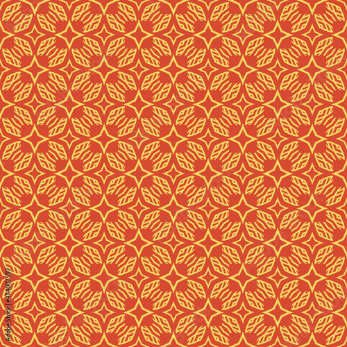 Trendy background pattern with decorative ornament on a red background. Fabric texture swatch, seamless wallpaper. Vector illustration