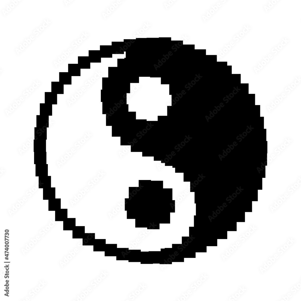 Asian symbol Yin Yang pixel art logo icon. Vector cartoon graphic illustration design. Isolated on white background.Yin Yang symbol logo pixel art,8 bit,16 bit style print for poster, t-shirt concept Asian symbol Yin Yang pixel art logo icon. Vector cartoon graphic illustration design. Isolated on white background.Yin Yang symbol logo pixel art,8 bit,16 bit style print for poster, t-shirt concept