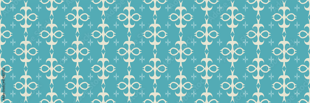 Background pattern with simple floral ornament on a blue background. Seamless wallpaper texture. Vector illustration