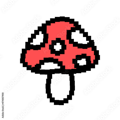 Funny amanita mushroom pixel art icon. Vector doodle cartoon graphic illustration design. Isolated on white background.Amanita mushroom pixel art,8 bit,16 bit style print for poster, t-shirt concept