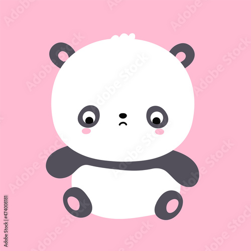 Cute funny sad kawaii little panda bear. Vector flat cartoon kawaii character illustration icon. Cartoon cute panda bear character icon concept