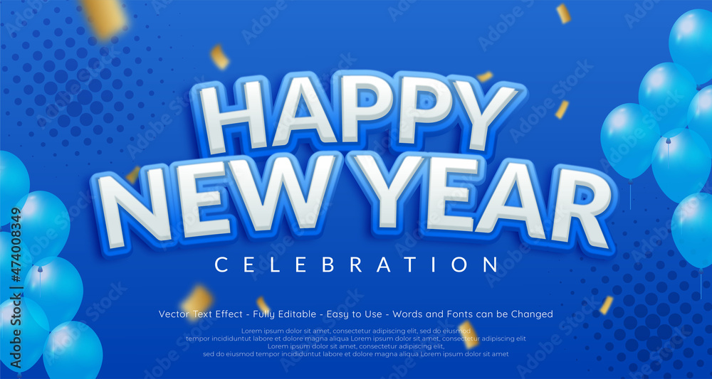 Editable happy new year blue design banner