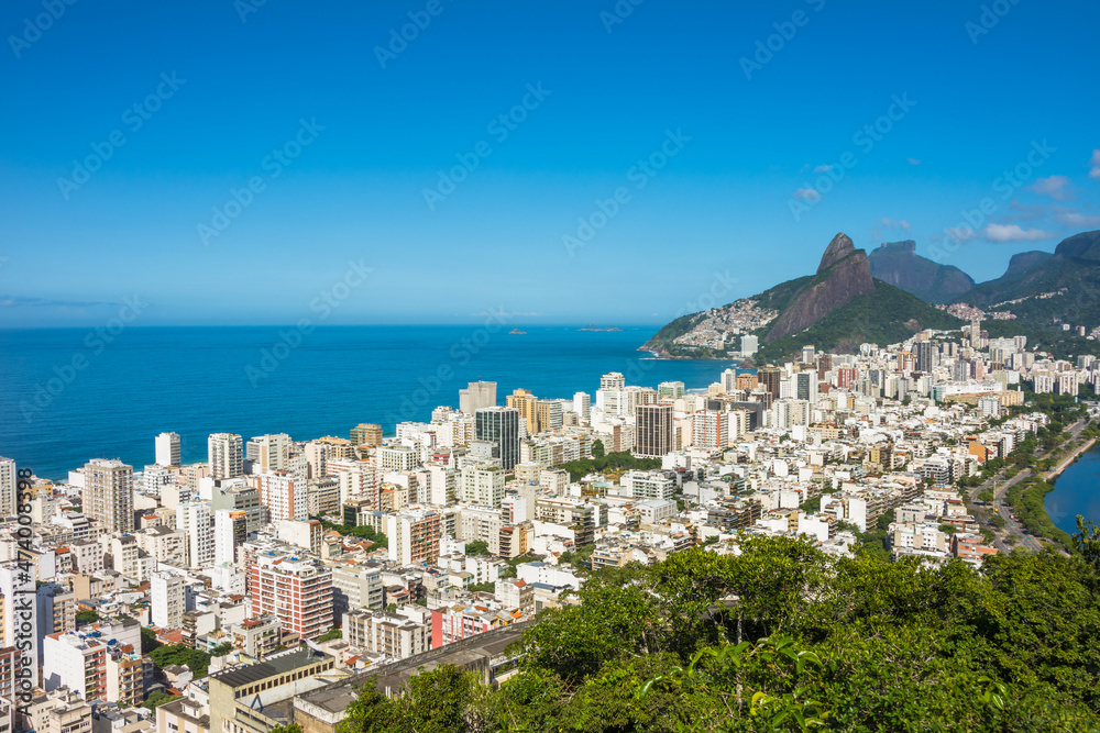 Cityscape of Ipanema and Leblon neighborhoods from a viewpoint at Cantagalo Hill - Rio de Janeiro, Brazil