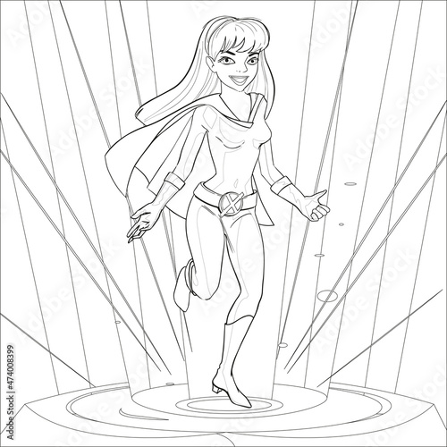 The Power Girl. Coloring book antistress for children and adults. Illustration isolated on white background. Zen-tangle style. Hand draw