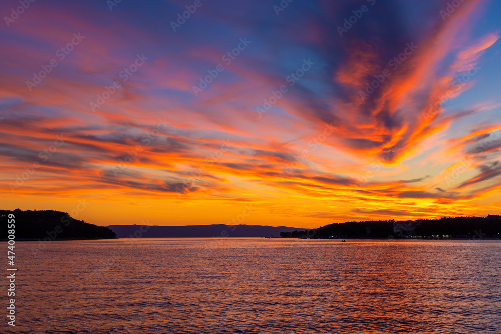 Sunset on the Adriatic Sea on Cres Island, Croatia