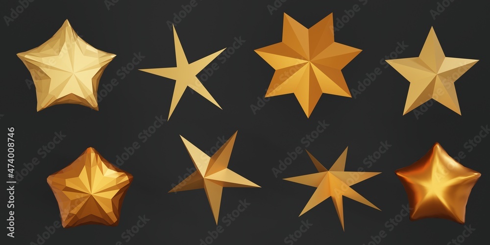 gold star isolated on black background,3d rendering.