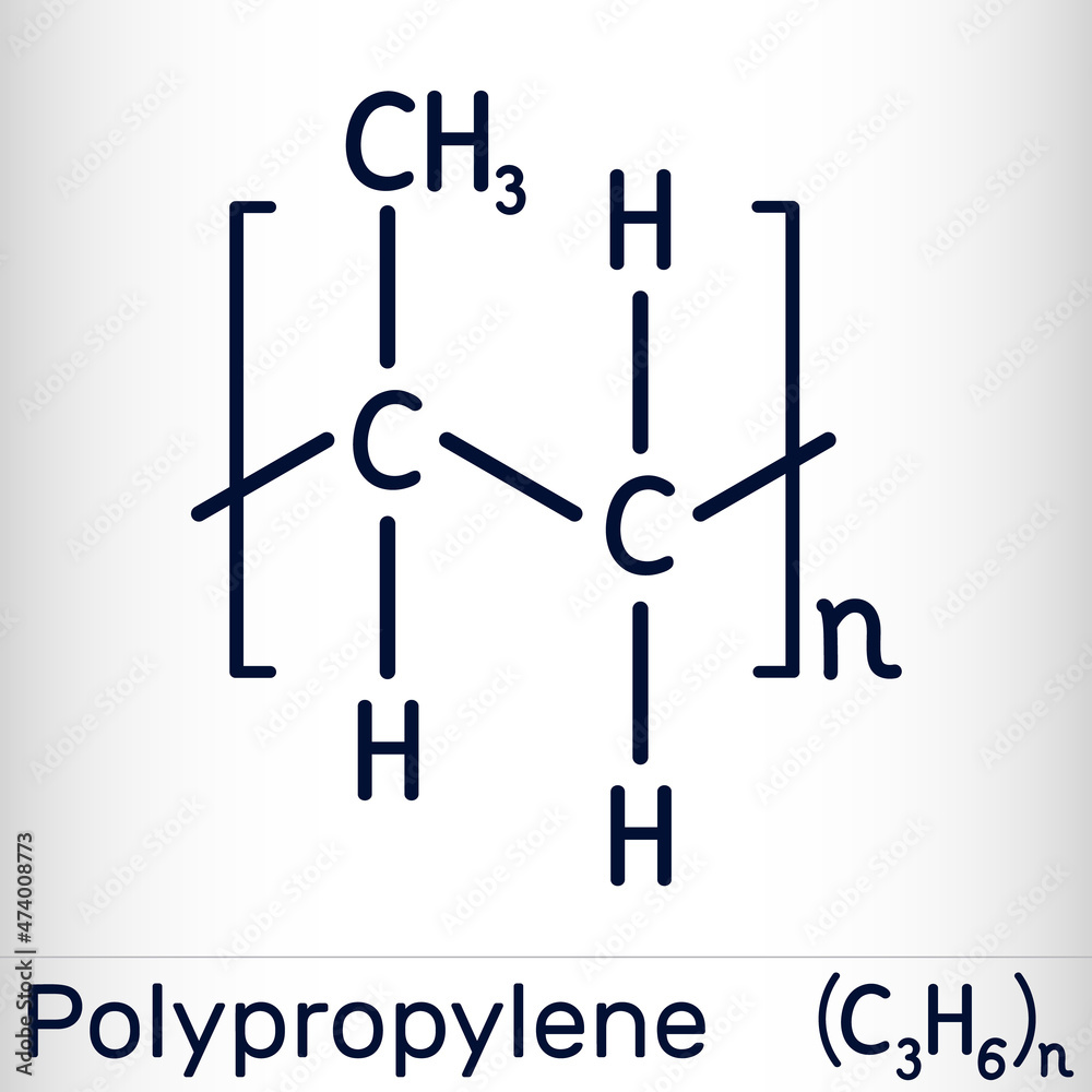 Polypropylene (PP), polypropene molecule. It is thermoplastic polymer of propylene. Skeletal chemical formula Polypropylene (PP), polypropene molecule. It is thermoplastic polymer of propylene. Skeletal chemical formula