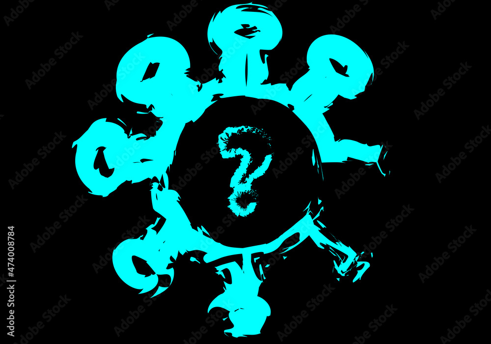 Icono de virus azul de covid-19 o viruela del mono en fondo negro.