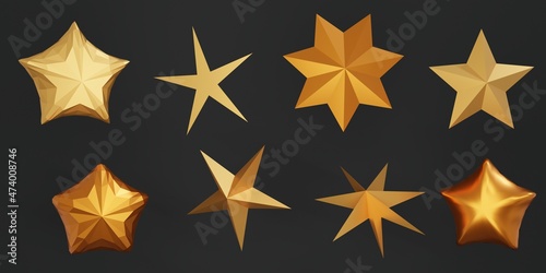 gold star isolated on black background 3d rendering.