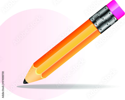 Yellow pencil on white background. Flat cartoon illustration. Vector illustration.