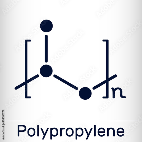 Polypropylene (PP), polypropene molecule. It is thermoplastic polymer of propylene. Skeletal chemical formula