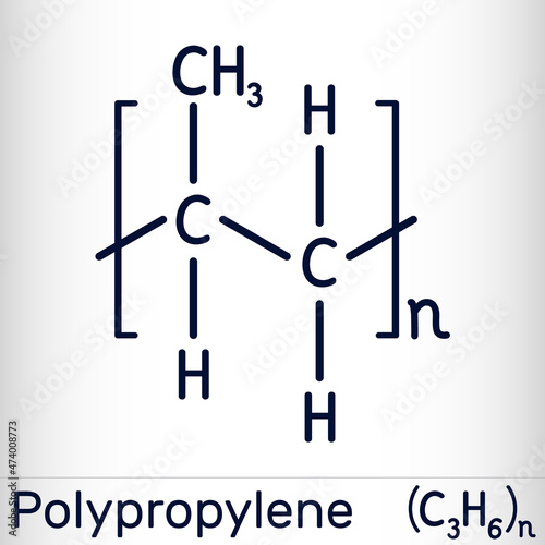 Polypropylene (PP), polypropene molecule. It is thermoplastic polymer of propylene. Skeletal chemical formula