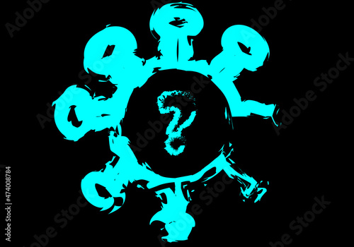 Icono de virus azul de covid-19 o viruela del mono en fondo negro.