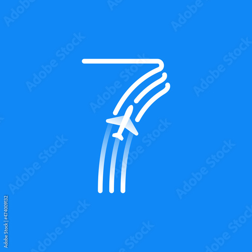 Number seven logo is made of three parallel lines with a plane icon.