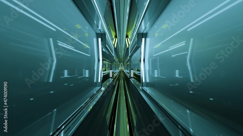 3d illustration of glass narrow 4K UHD tunnel