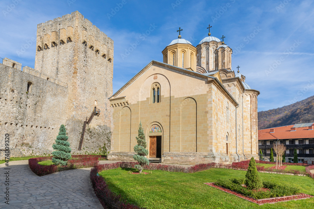 Manasija Monastery also known as Resava. Medieval Serbian Orthodox monastery, church is dedicated to the Holy Trinity. Endowment of Despot Stefan Lazarevic. Serbia