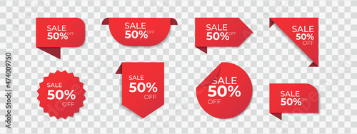 Set of sale tags and labels. Shopping stickers and badges vector mockup. photo