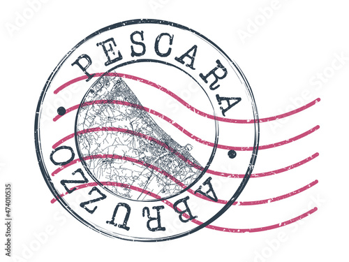Pescara, Province of Pescara, Italy Stamp Map Postal. Silhouette Seal Roads and Streets. Passport Round Design. Vector Icon. Design Retro Travel National Symbol.