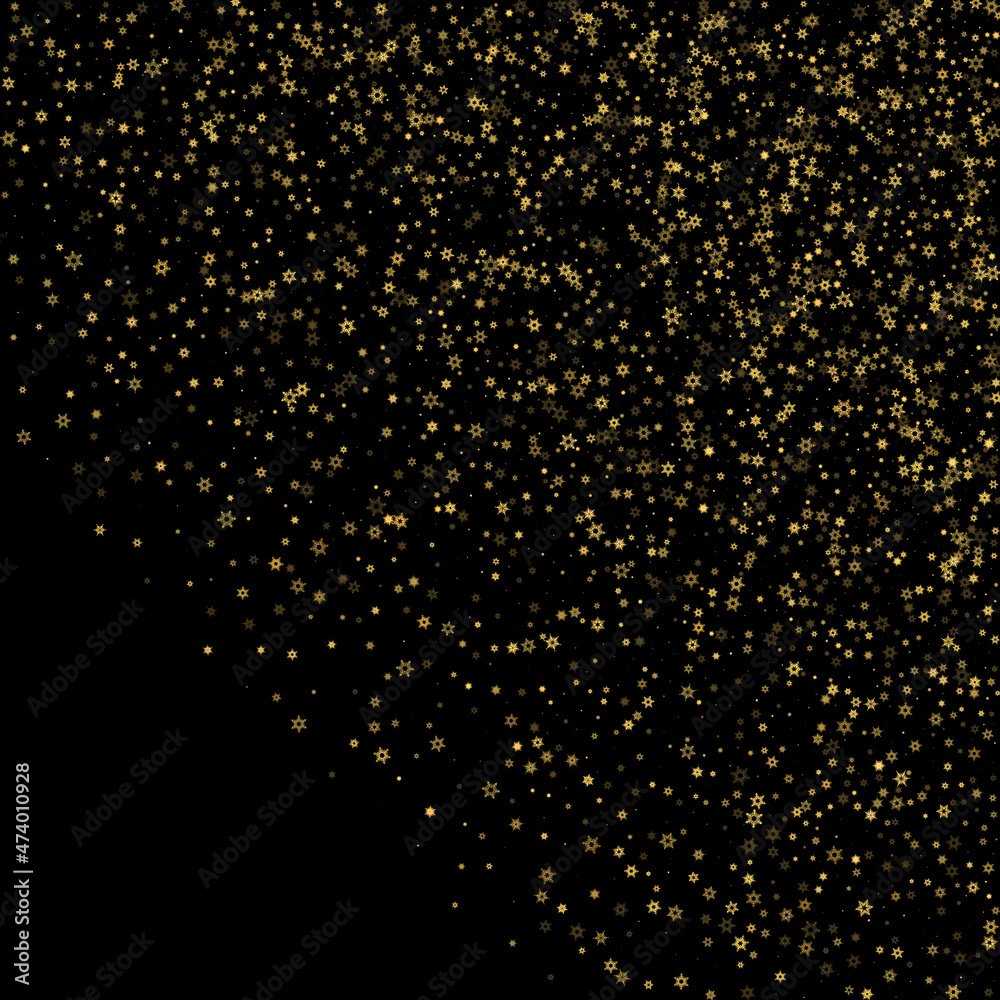 Falling Snow flakes golden pattern Holiday Vector