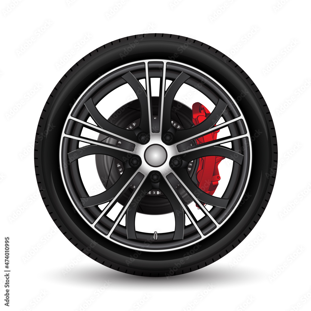 Aluminum wheel car tire disk break style racing on white background vector Aluminum wheel car tire disk break style racing on white background vector