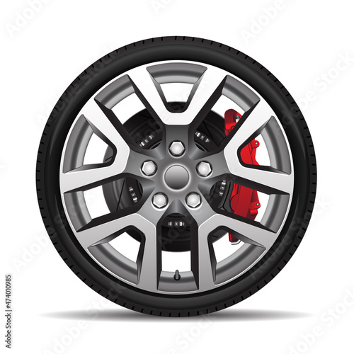 Aluminum wheel car tire disk break style racing on white background vector