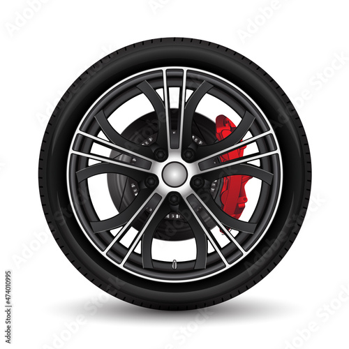 Aluminum wheel car tire disk break style racing on white background vector