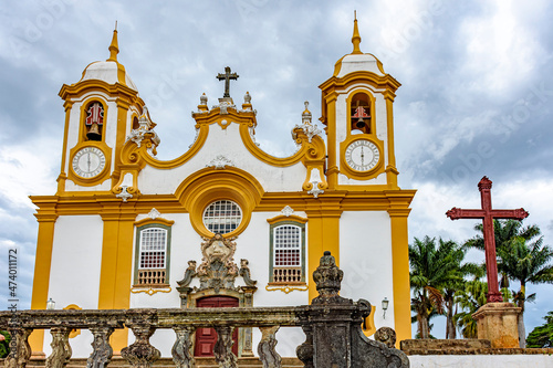 Facade of a old and historic church in the city of Tiradentes, state of Minas Gerais, Brazil