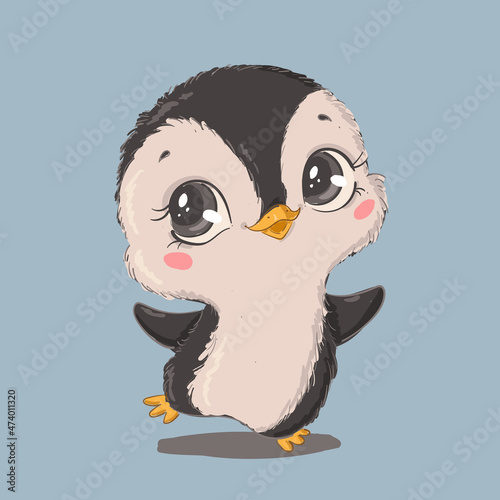 Illustration of a cute cartoon penguin isolated on a white background. Cute cartoon animals.