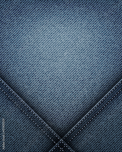 Vector blue denim background with stitching wedge