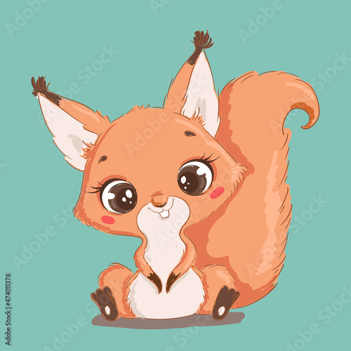 Illustration of a cute cartoon squirrel isolated on a white background. Cute cartoon animals.
