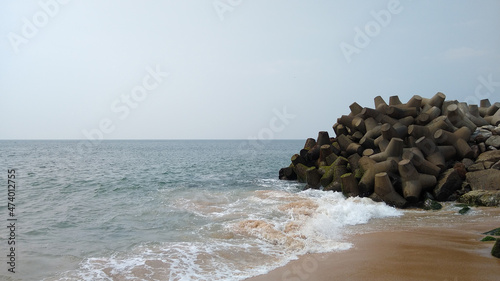 Concrete tetrapods, Pozhikkara beach, Kollam district, Kerala, seascape view