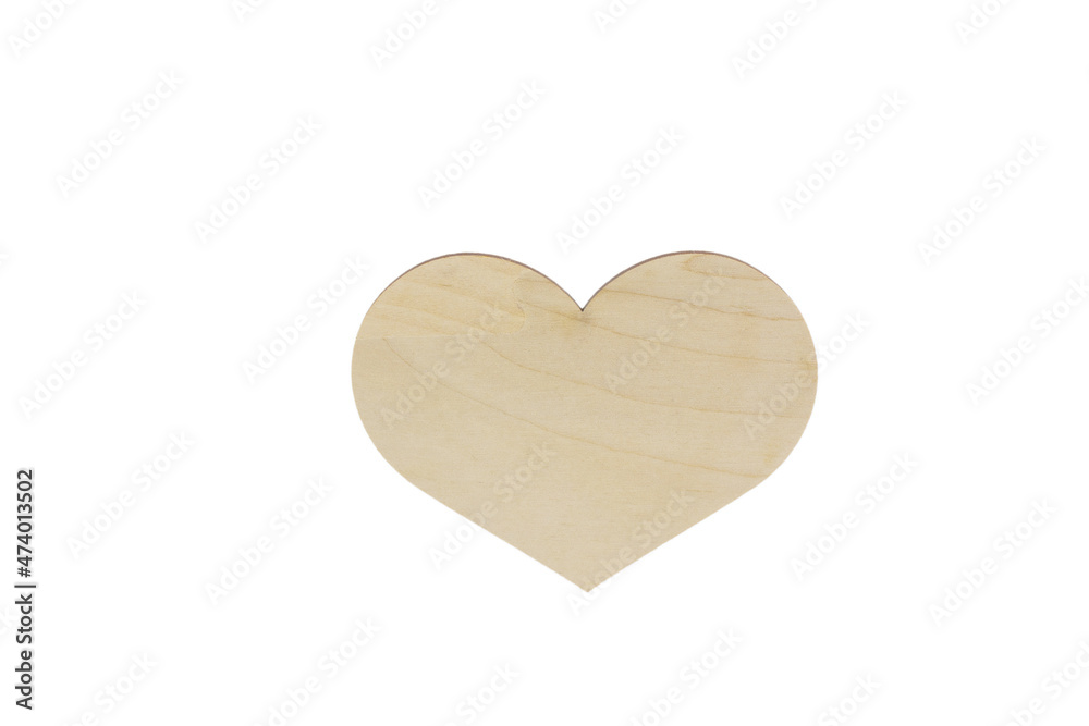 Wooden heart isolated on a white background. Ecological scenery.