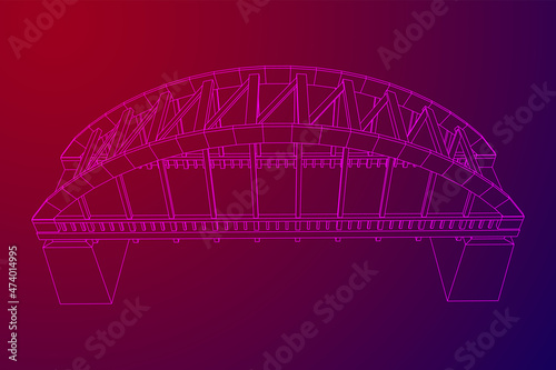 Bridge connection structure. Wireframe low poly mesh vector illustration.