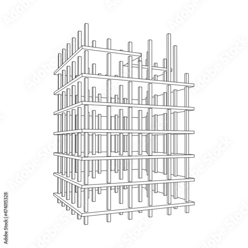 Building under construction. Build house construct in process. Wireframe low poly mesh vector illustration