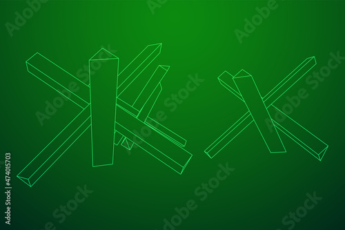 Hedgehog antitank defence. Wireframe low poly mesh vector illustration.